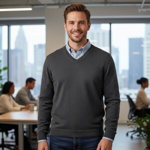 Joseph Abboud Extra Fine Merino Wool Sweater Mens Size XL V-neck Preppy Pullover